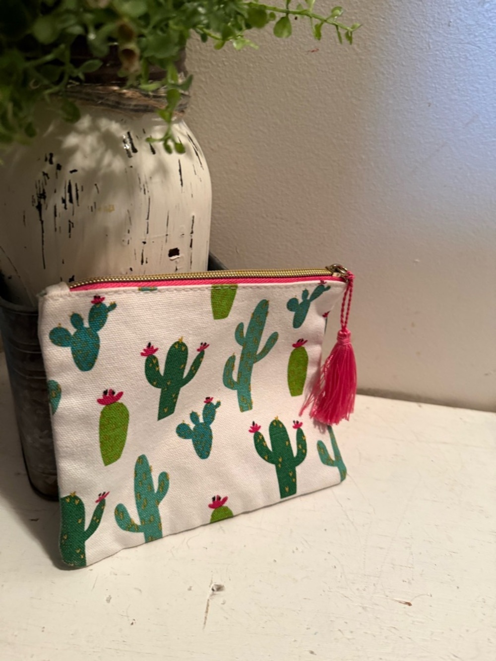 Sugar Rush Cactus Zip Pouch with Pink Tassel - Picture 2 of 3